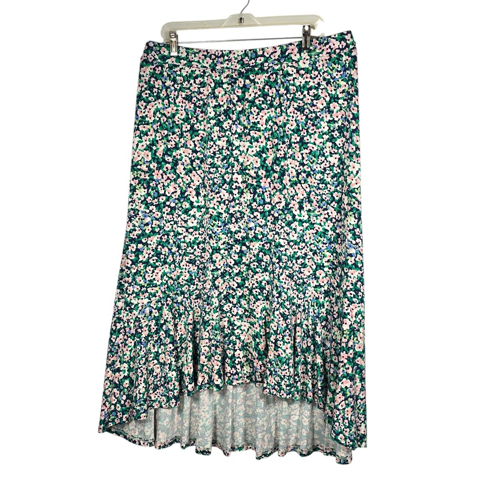 Talbots Plus Women 1X Floral High-Low Flounce Midi Skirt Multicolor Cowgirl Boho